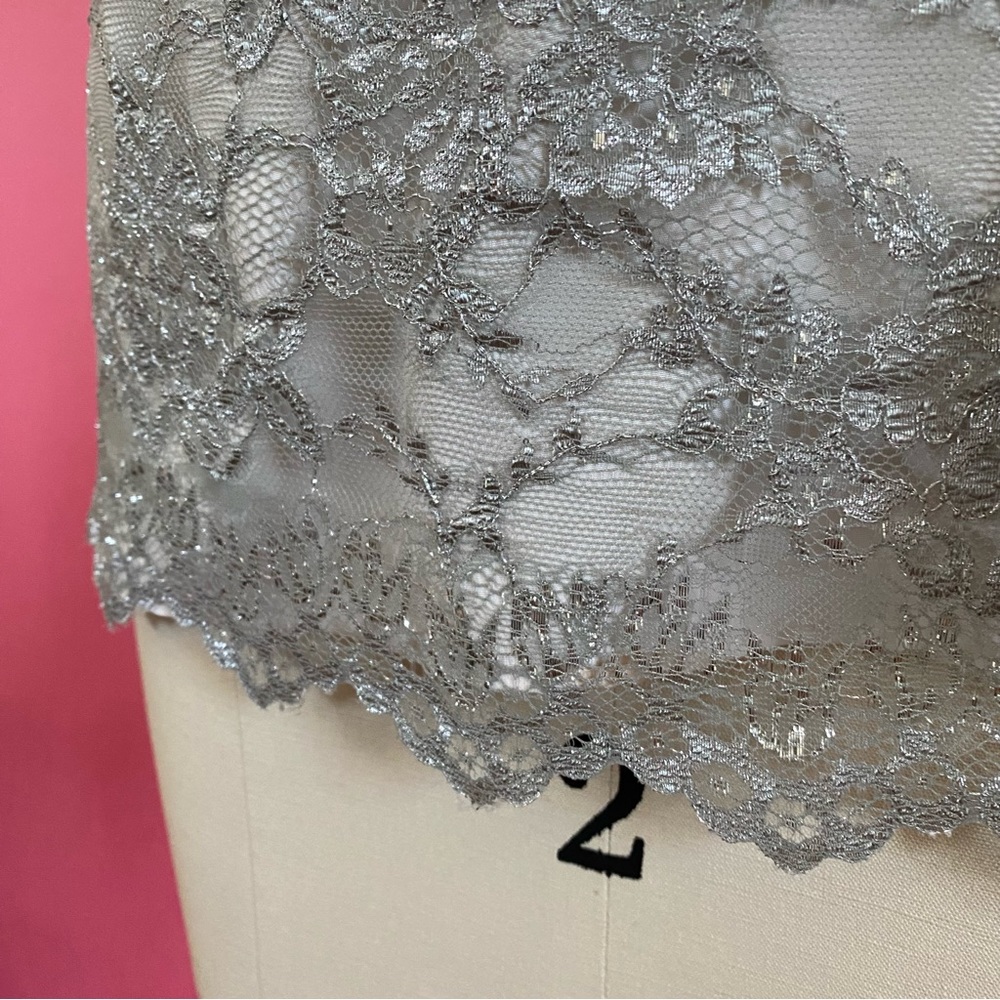 Y2K FairyCore WhimsiGoth Silver Metallic Lace Empire Waist Velvet Adorned Tank 8 - Picture 11 of 17